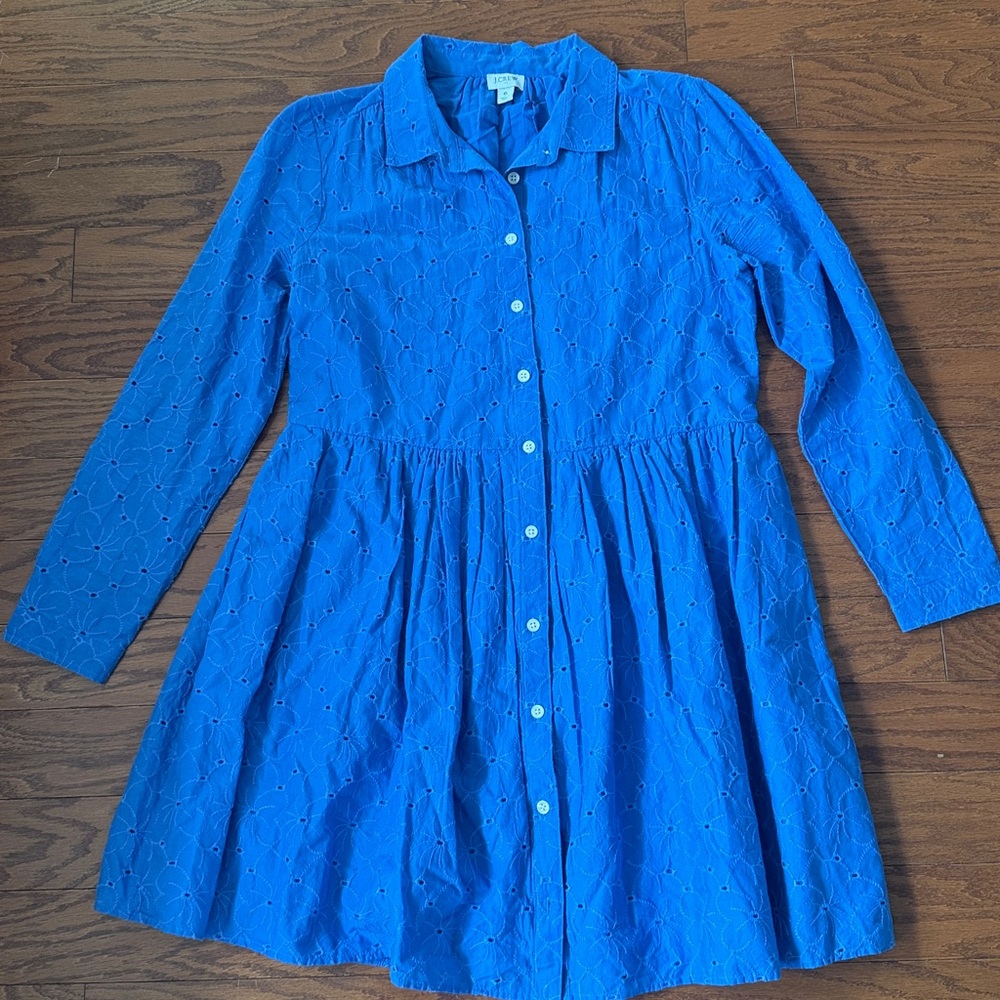 J. Crew blue embroidered eyelet shirt dress - Picture 2 of 6